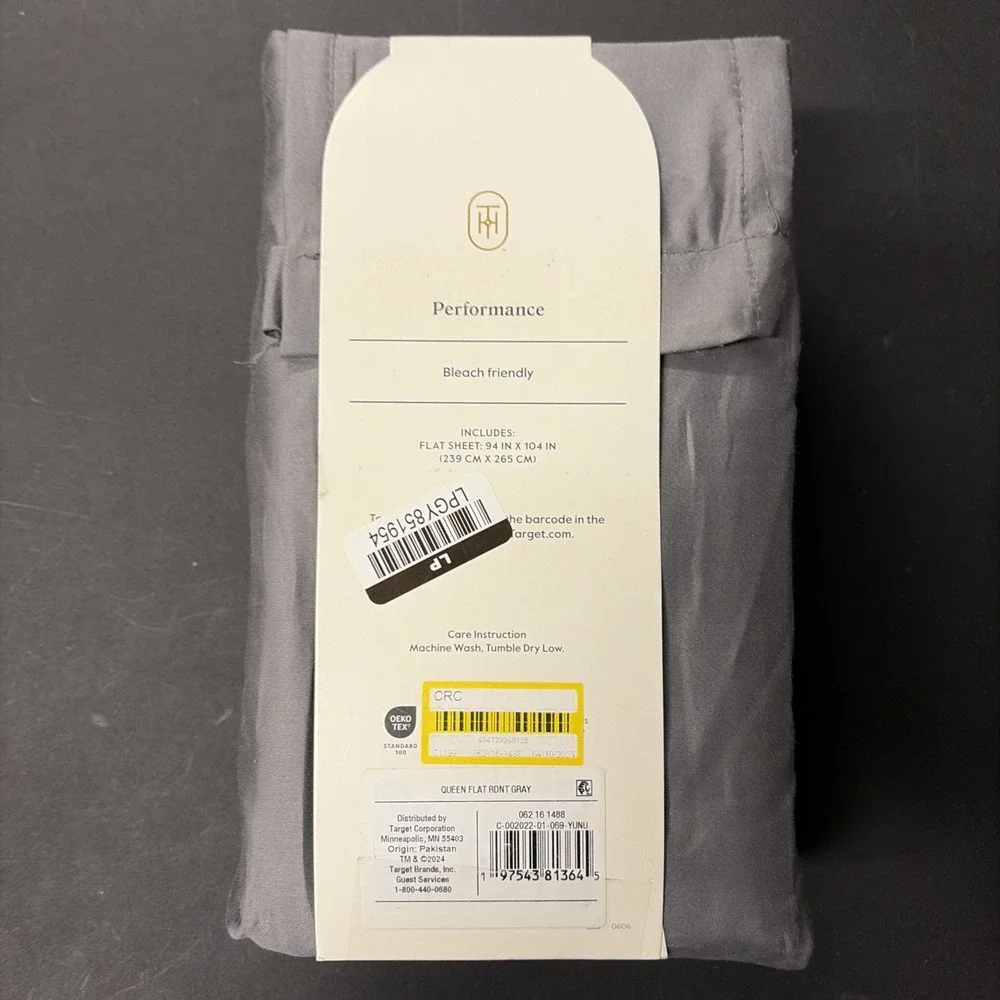 Threshold Queen Size 400 Thread Count Performance Flat Sheet Radiant Gray 20536
